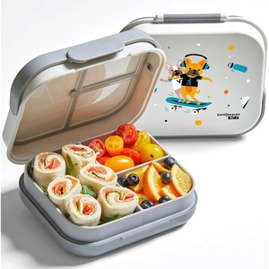 image:imageBentoheaven Kids Bento Lunch Box 3 Compartments 30 oz Coral PinkSand Gray